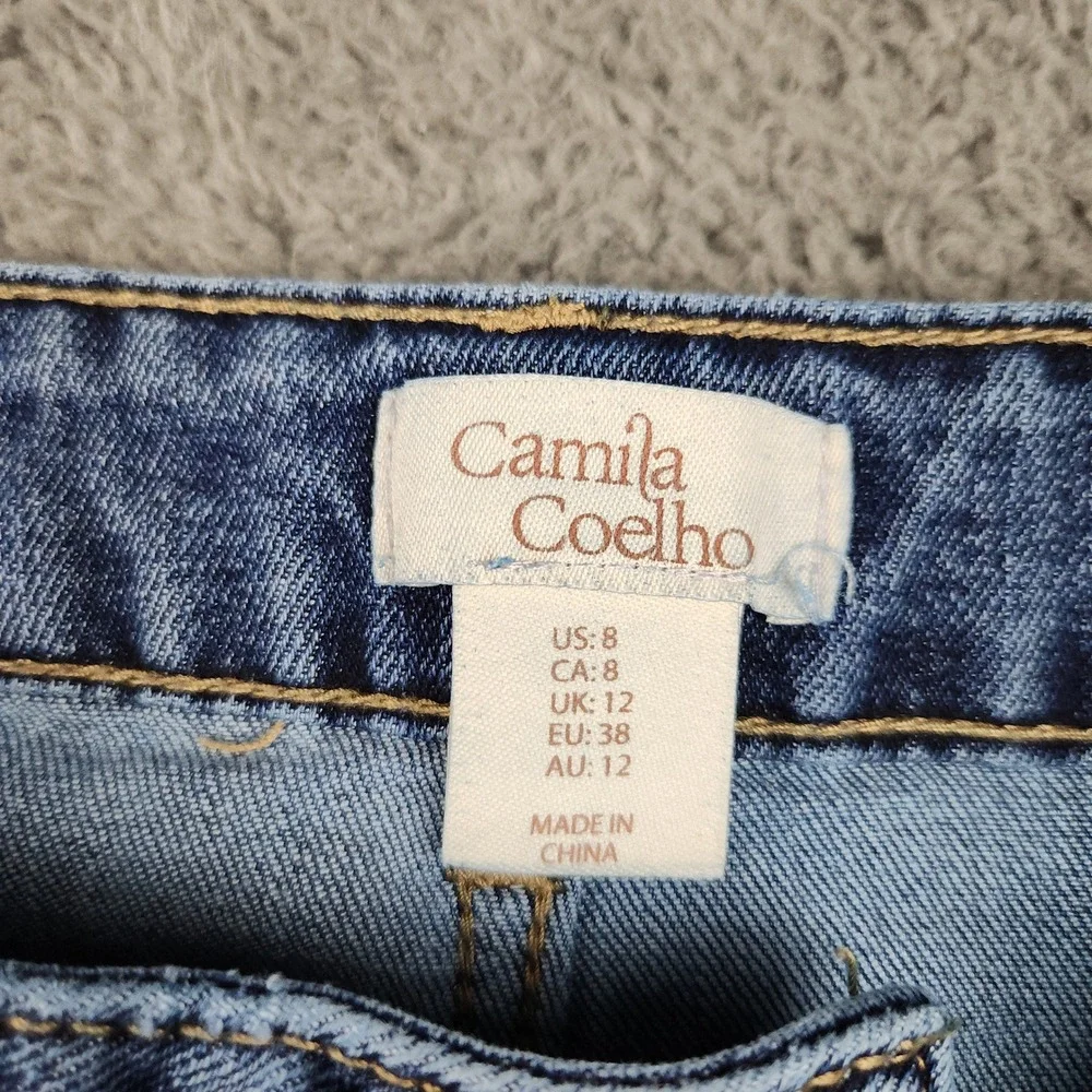 Camila Coelho Women's High Waisted Ankle Wide Leg Jeans Size 8 Chain‎ Detail